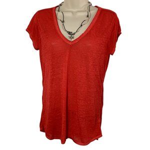 Athleta Sheer Red V-Neck Short Sleeve Top Sz S